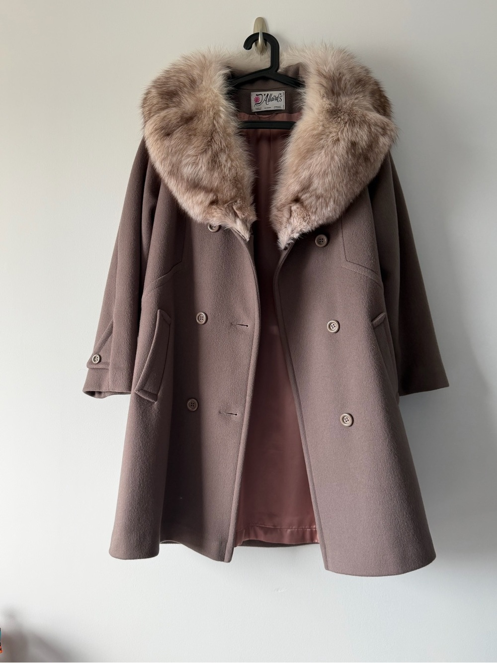 Taupe Wool Coat with Fur Collar